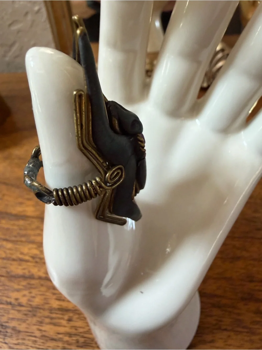 Black and Bronze With Stone Spider Ring